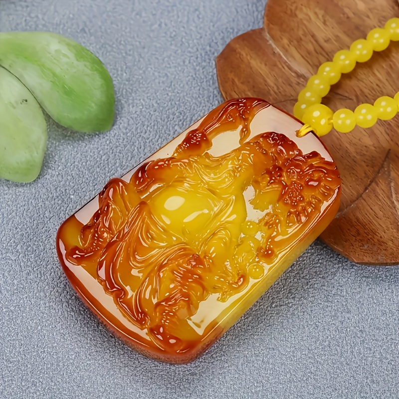 Stylish Amber Pendant Necklace, Bohemian Chic Design